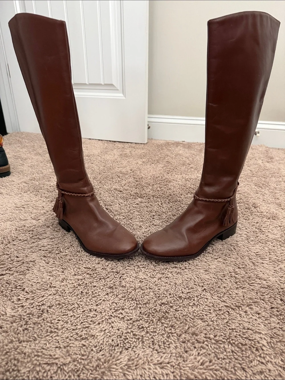 Talbots Brown Leather Over-the-Knee Boots with Chain Accent